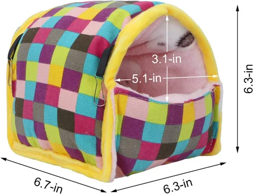 Vista 6 de Wontee Hamster Bed Hideout Sugar Glider Hamaca para animales pequeños, casa de cama cálida para hámsters, erizos, planeadores de azúcar, jerbos