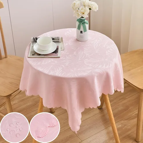 Vista 80 de Mantel Redondo Aqua Jacquard Pequeño de 40 Pulgadas, Manteles para Mesas de hasta 26" de Diámetro, Impermeable, Lavable, Sin Arrugas, Tela Suave