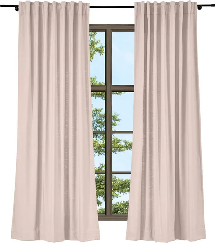 Vista 11 de TWOPAGES Cortina de lino beige sólido de algodón con pestaña trasera, elegante cortina natural para cocina (1 panel, 50 x 63 pulgadas)