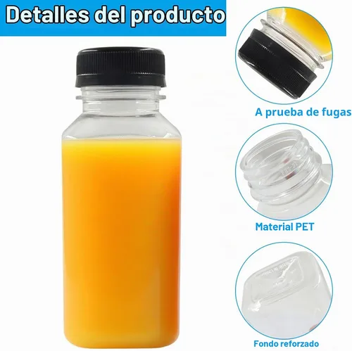 Vista 3 de BokWin Botellas de jugo de plástico transparente de 8 onzas con tapas, paquete de 3
