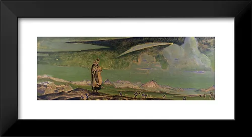Vista 2 de ArtDirect Roerich, Nicholas 24x14 Black Modern Framed Art Print Titled: Legend Black Modern Wood Frame