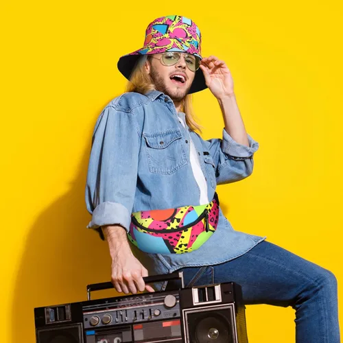 Vista 5 de JenPen Juego de 2 sombreros tipo cangurera de los años 80 y 90 para hombres y mujeres, accesorios retro para fiestas deportivas de verano
