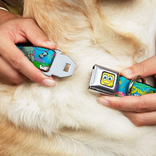 Vista 8 de Buckle-Down Collar de perro con hebilla de cinturón de seguridad, Bob Esponja y amigos/logotipo, 1 pulgada de ancho, se adapta a cuello de 9 a 15