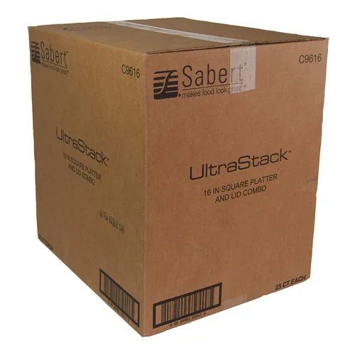 Vista 5 de Sabert Bandeja cuadrada UltraStack negra de 16 pulgadas con tapa transparente de cúpula de 3 pulgadas, plástico duradero, desechable, 25