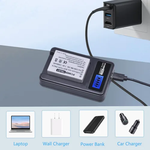Vista 2 de Paquete de 2 baterías de cámara NB-10L y cargador USB LCD para Canon G1X G15 G16 SX40HS SX50HS SX60HS SX40 SX50 HS