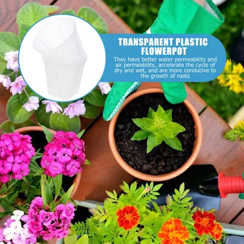Vista 6 de Scicalife Maceta de plástico para guardería, maceta transparente para control de raíces, maceta de un galón para jardín, patio, balcón, oficina