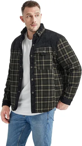 Vista 2 de Haellun - Chaqueta tipo camisa de manga larga con forro de sherpa para hombre Verde militar