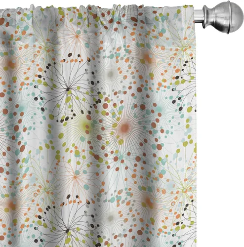 Vista 11 de Ambesonne Paquete de 2 cortinas otoñales para ventana, diseño otoñal con formas intrincadas en espiral y estampado de hojas voladoras, juego ligero