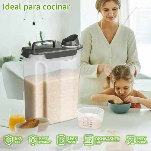 Vista 2 de Viretec Recipiente de almacenamiento de arroz, dispensador hermético de alimentos secos de 15 a 20 libras, recipiente de comida para mascotas