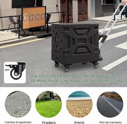 Vista 8 de VECELO Carrito de compras plegable 2 en 1 de 16 galones, carrito plegable con mango ajustable y ruedas de 360°, caja rodante de doble modo Negro