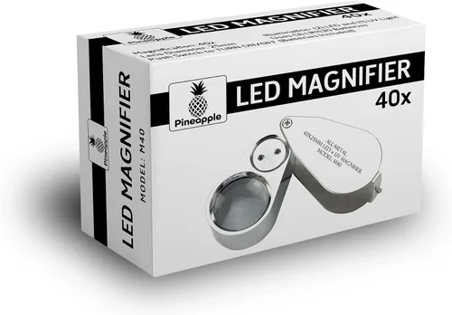 Vista 9 de Pineapple 40X Lupa para joyeros con luz, lupa de aumento UV iluminada con luz LED, lupa de bolsillo de metal iluminada con LED para joyería