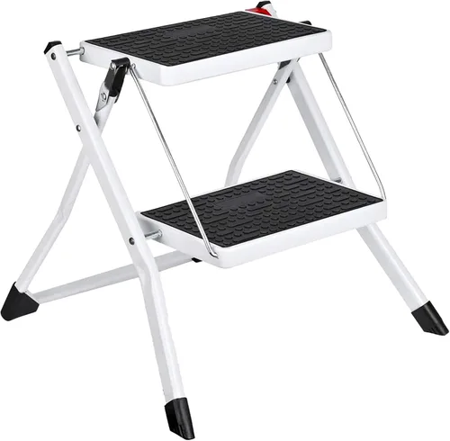 Vista 9 de Delxo Taburete Escalón Plegable - Metal de Un Escalón para Adultos, Resistente, Capacidad Máxima de 330 libras, Antideslizante para RV, Cocina
