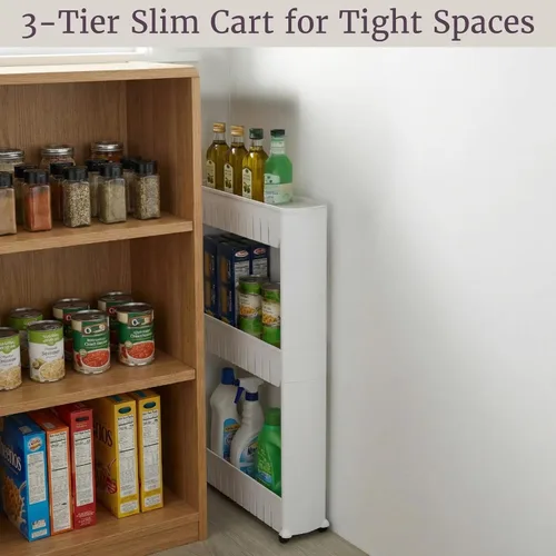 Vista 5 de Lavish Home Carrito con ruedas de 3 niveles, carrito organizador de estantes de cocina o baño de espacio estrecho, estantes de almacenamiento