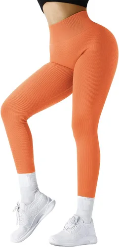 Vista 3 de SUUKSESS - Leggings acanalados de tiro alto y sin costuras para mujer, pantalones deportivos de yoga para gimnasio y entrenamiento