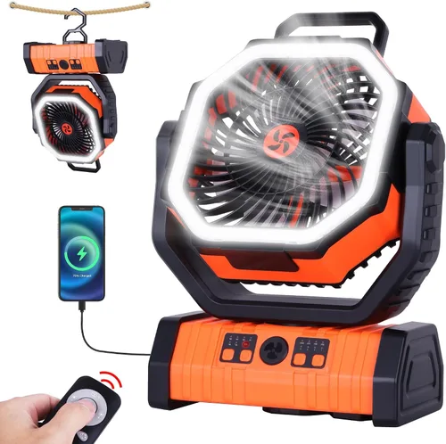 Vista 8 de Ventilador de emergencia de 20000 mAh y luz LED, ventilador recargable con batería para corte de energía, descongelación de automóviles, uso