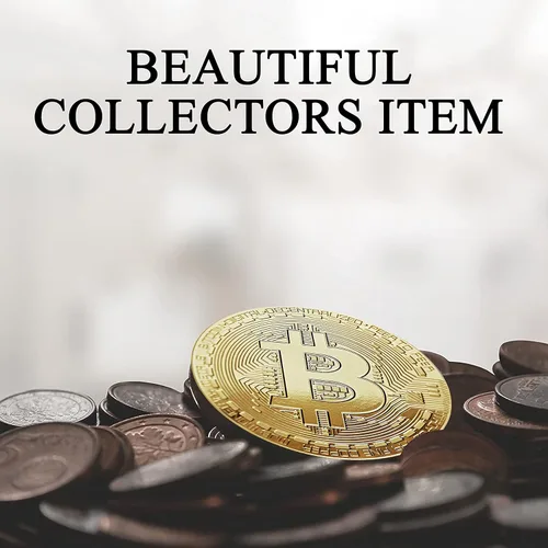 Vista 4 de Bitcoin físico chapado en oro de 24 quilates. Un verdadero artículo de coleccionista con funda protectora