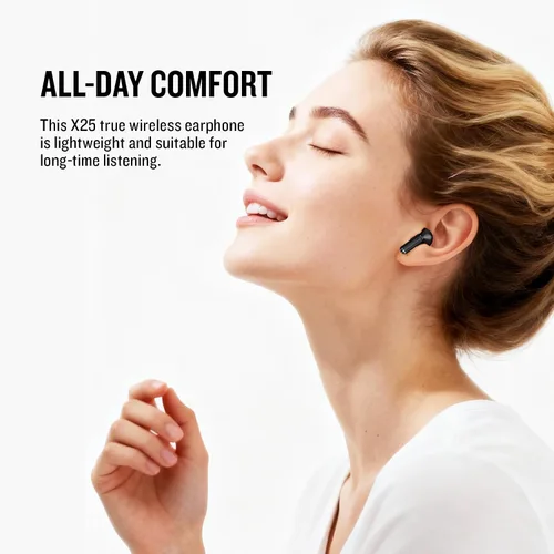Vista 4 de Auriculares inalámbricos X25, auriculares semi-intraurales, auriculares de sonido súper graves, Bluetooth 5.3 con micrófono, llamada manos libres