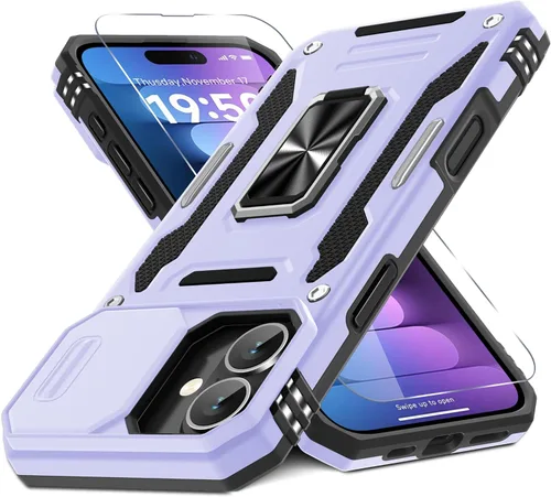 Vista 82 de DEERLAMN Funda para iPhone Air de 6.5 pulgadas con cubierta deslizante para cámara + protector de pantalla (2 paquetes), soporte de anillo giratorio