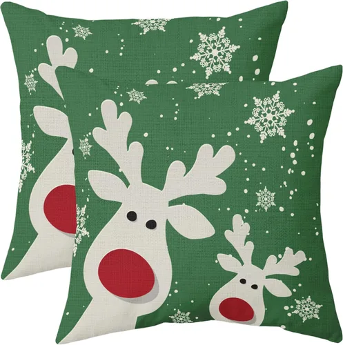 Vista 9 de Juego de 2 fundas de almohada lumbar de Navidad negras de 12 x 20 pulgadas, diseño rústico de copos de nieve de ciervos de Navidad, almohadas