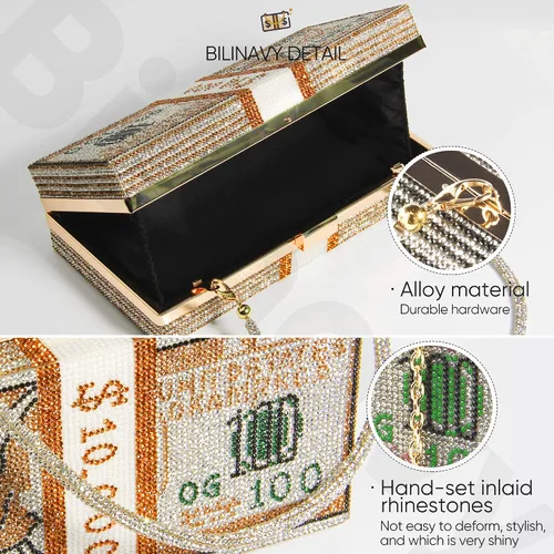 Vista 5 de Monederos de mano para mujer monederos de mano de cristal con dinero en efectivo