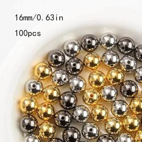 Vista 2 de cuentas de acrílico de 16 mm en color dorado y plateado de 100 unidades, cuentas de chicle para bolígrafo, para hacer pulseras, diademas, collares