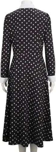 Vista 6 de FOGHORN Wednesday Addams Costume for Adult Women Kids Girls Long Sleeve Peter Pan Collar Black Dress Halloween Night Costume
