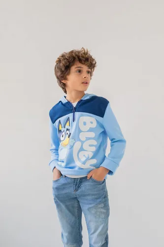 Vista 2 de Bluey Sudadera con capucha de forro polar con media cremallera para niños pequeños a grandes Azul