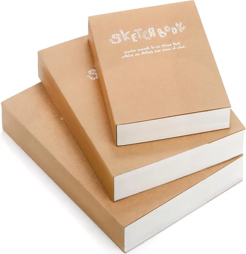 Vista 10 de Elsjoy Cuaderno de bocetos negro grueso, 3 tamaños, A5/A4/B5, cuaderno de dibujo en blanco para pintura, acuarela, 128 hojas/256 páginas por libro