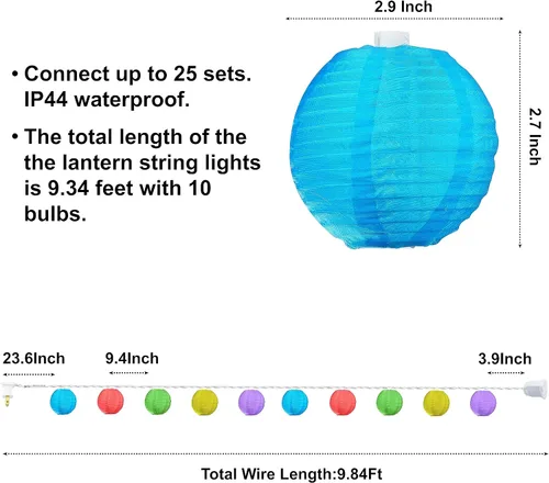 Vista 3 de VCOKEN Guirnalda de luces de linterna multicolor, 9.84 pies, colorida para colgar para vacaciones, mini de nailon enchufable para patio, dormitorio