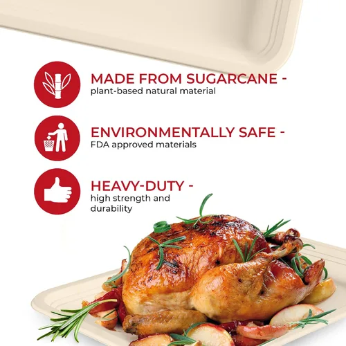 Vista 4 de SPARGOS Paquete de 100 bandejas desechables resistentes de 14 pulgadas para alimentos, bandejas de cangrejo, platos de papel rectangulares, platos