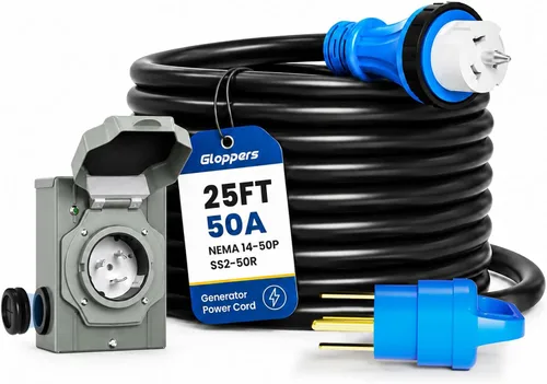 Vista 11 de Cable generador de 50 amperios y caja de entrada de alimentación, cables de generador de 20 pies, conector de bloqueo giratorio de cable
