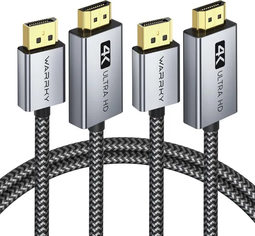 Vista 10 de Warrky Cable DisplayPort 4K a HDMI 3.3 pies [Caja de metal, cable de nylon] Transmisión unidireccional DP 1.2 computadora a pantalla HDMI 1.4