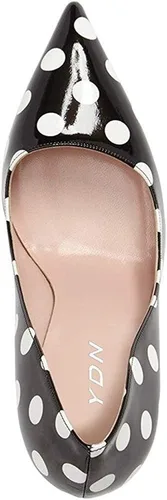 Vista 3 de Ydn - Zapatos de tacón medio puntiagudos, diseño de lunares, de meter, para mujer.