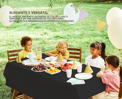 Vista 3 de Utopia Kitchen Mantel de plástico desechable (paquete de 6 unidades, 54 x 108 pulgadas), mantel rectangular negro, impermeable, resistente a
