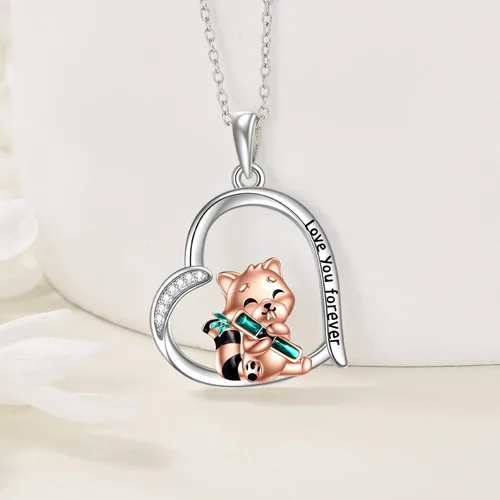 Vista 2 de JERWLI Lindo regalo de animales de plata esterlinapanda rojoconejo, collar con colgante de animal lindo joyería para mujeres niñas regalos