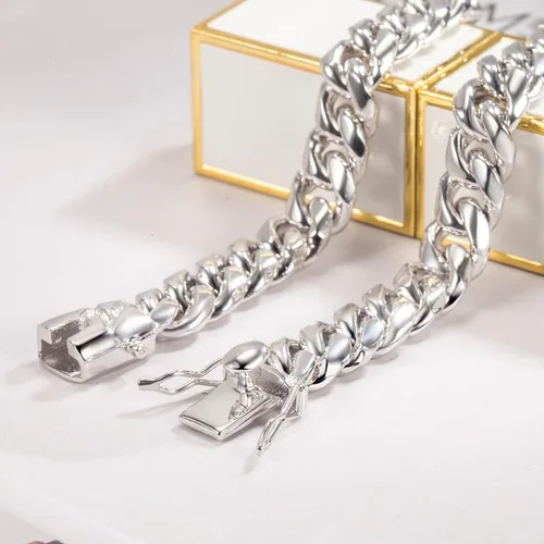 Vista 8 de Dankadi Italia Design - Collar de plata de ley 925 maciza de eslabones cubanos Miami para hombre, eslabones cubanos de 0.394 in, 22-24-26 pulgadas