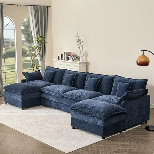Vista 12 de GOSUHI - Sofá en forma de U de 108", sofá seccional modular, sofá de nube de 3 plazas con otomana móvil, sofás de asiento profundo para sala de Beige