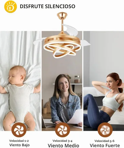 Vista 4 de Ventiladores de techo retráctiles de 42 pulgadas con luces ventilador de Dorado