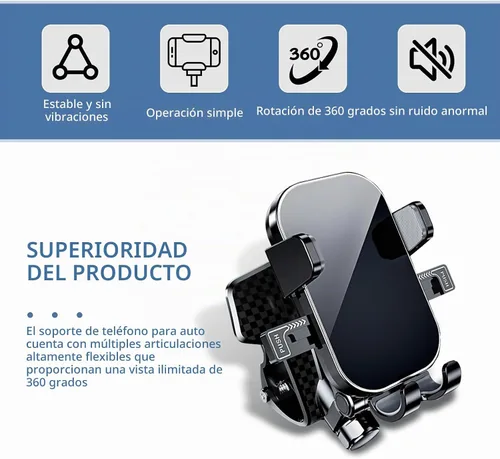 Vista 4 de Soporte de teléfono para salpicadero, ajuste multiángulo, sin ruido, soporte de navegación antivibraciones, soporte de clip de resorte portátil