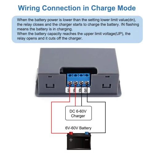 Vista 4 de ICSTATION Protector de bajo voltaje, DC 6V-60V 20A corte de bajo voltaje con pantalla LCD controlador de carga y descarga de batería Protector