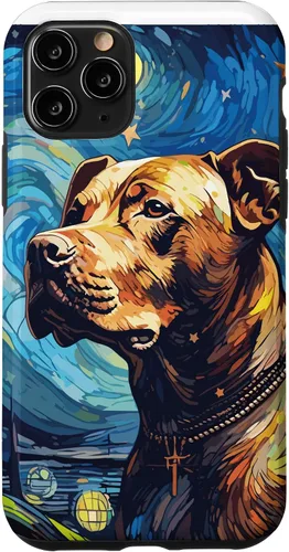Vista 29 de Funda para iPhone 16 Pitbull Starry Night para perro, mamá, perro, papá