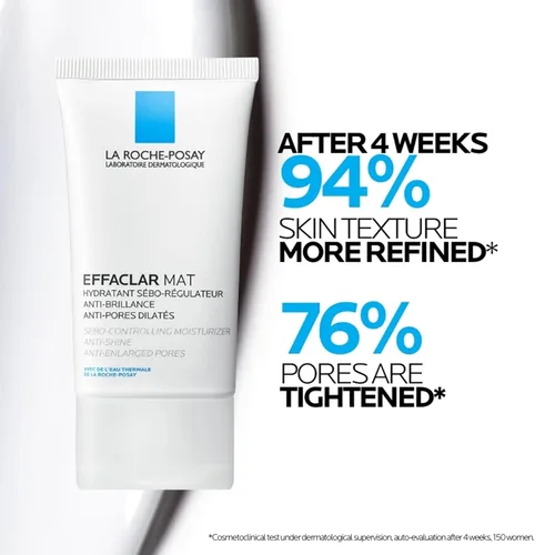 Vista 5 de La Roche-Posay Effaclar Mat, hidratante diario para pieles grasas, reduce visiblemente el aspecto de los poros, hidratante matificante sin aceite