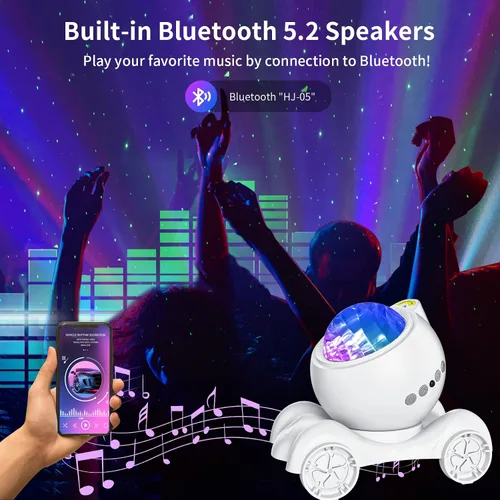 Vista 4 de ENOKIK Proyector de Luces del Norte, Proyector de Estrellas Aurora con Altavoz Bluetooth Integrado, Máquina de Ruido Blanco para Niños y Adultos