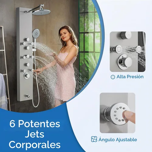 Vista 6 de Sistema de panel de ducha OUGOO - Utiliza 4 funciones simultáneamente: ducha de lluvia, chorros corporales, boquilla de mano y bañera, columna