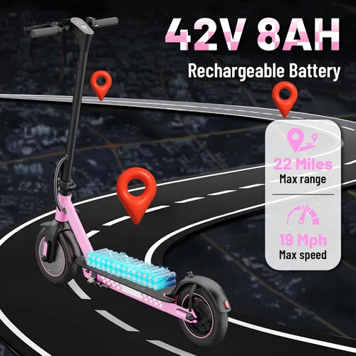 Vista 4 de ApexSurge Electric Scooter for Adults, 10" Tires, 350W Powerful Motor and Max 22/31 Miles Long Range, Top Speed 19Mph, Dual Brake Stystem E Rosa