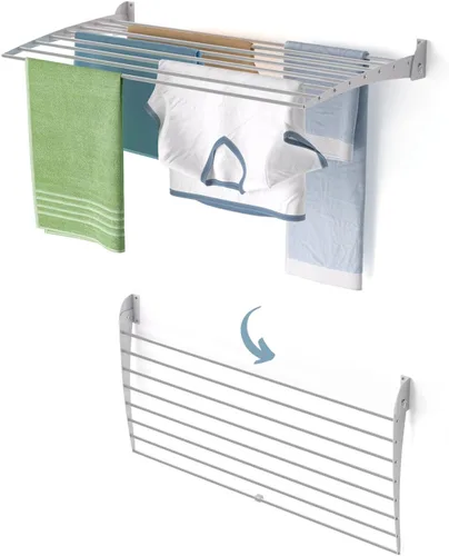 Vista 13 de foxydry Rejilla de secado plegable para montar en la pared, plegable que ahorra espacio, 24 pulgadas Negro - Cerrando