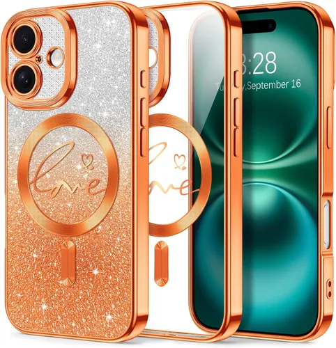 Vista 10 de Hython Funda para iPhone Air con purpurina, compatible con MagSafe Love Heart fundas magnéticas transparentes para teléfono para mujeres y niñas