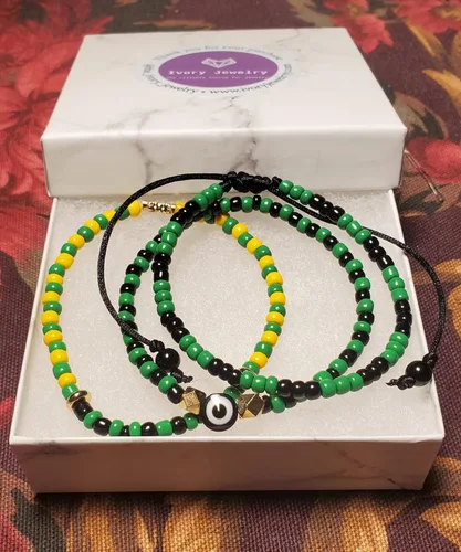 Vista 8 de Hecho a mano contra el mal de ojo orishas joyería de protección Ilde elástico elástico ajustable con cuentas unisex amuleto pulsera conjunto