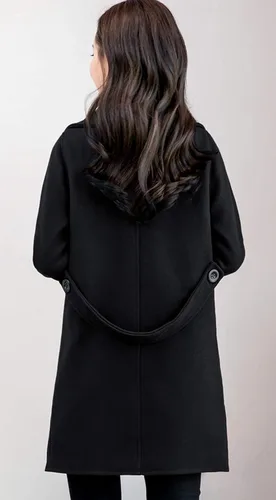 Vista 4 de chouyatou Elegante abrigo de mezcla de lana con cuello de solapa y cinturón para mujer