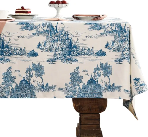 Vista 34 de [Usado] patdrea Mantel largo de lino de diseño verde para mesa rectangular, mantel vintage transpirable con patrón de frutas amarillas, funda